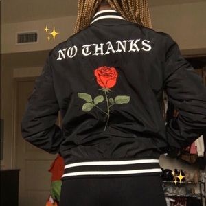✨black “No Thanks” bomber jacket✨